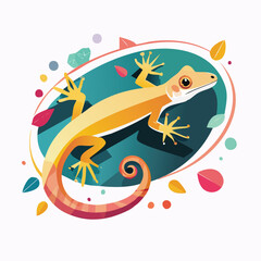 Fototapeta premium Crested Gecko illustrated through prismatic light patterns and faceted symmetry in abstract style.