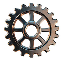 Shiny metallic gear on a transparent background depicting technology and industrial engineering