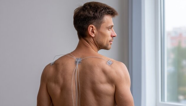 Patient undergoing electromyography to assess muscle health and nerve function