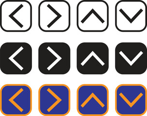 Diagonal arrow and corner navigation icons set in simple outlined, solid, and colored square styles for UI use – transparent background