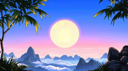 Serene Pixel Art Sunrise Over Misty Mountains