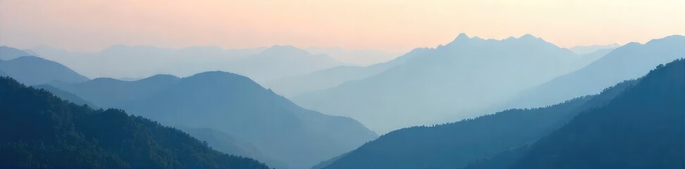Fototapeta premium Misty mountain peaks shrouded in a smoky haze, creating an ethereal and mysterious landscape Perfect for travel, nature, and environmental themes , nature, grey