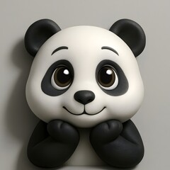 Fototapeta premium Adorable cartoon panda with big eyes resting its chin on its paws, looking friendly