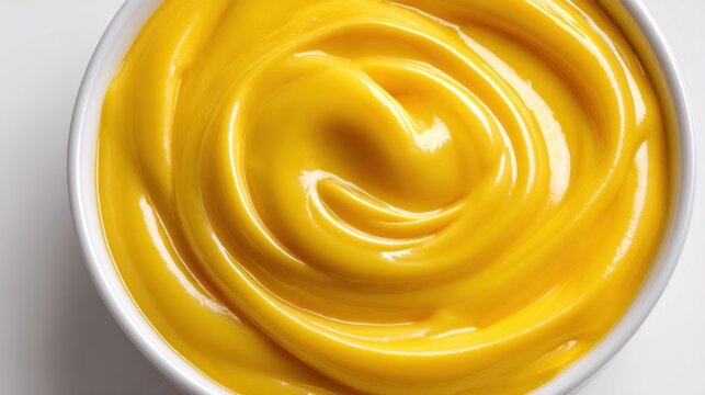 Smooth and creamy yellow sauce swirling in bowl