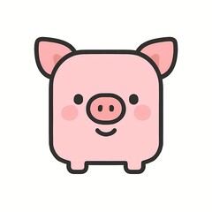 Cute cartoon pig face with pink cheeks and a friendly smile, isolated on white background.