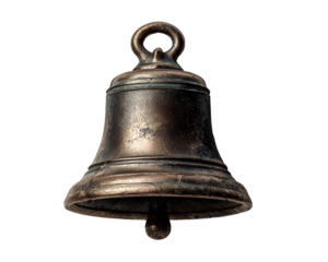  Vintage Bronze Bell with Patina and Hanging Loop, Top-Down View, Isolated on Transparent Background PNG 