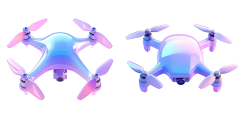 Glossy 3D Drone Icon Rendered In Pastel Blue And Pink Tones Against Transparent Background