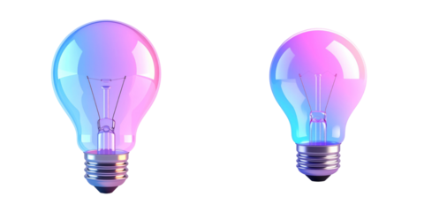 Glossy 3D Light Bulb Icon With Pastel Blue Pink And Purple Color Gradient Shining On Transparent Background