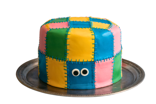 Colorful Patchwork Cake with Hidden Eyes