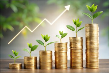 Growing Gold Coins: Financial Growth, Investment, and Prosperity Concept