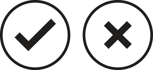 Check tick mark icon set.tick sign accept select confirm correct agree animated. successful symbol, tick mark.Check marks indicate approval. X marks indicate rejection. Simple symbols for yes and no.