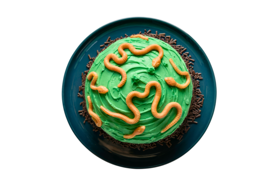 Green Brain Worm Cake PNG - Creepy Icing Horror