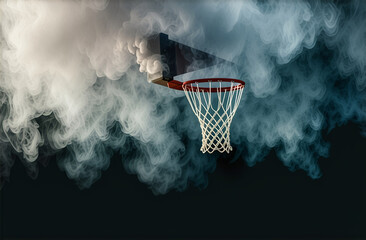 A striking image of a basketball hoop with its net and backboard set against a clear blue sky, ready for a game of sport and fun