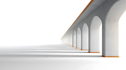 a long line of architectural arches, casting shadows in a bright, open space. The repetitive arches create a sense of depth and symmetry, highlighting the elegance of the structure