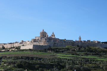 View of the medieval city of Mdina on the Dingli Plateau, Malta