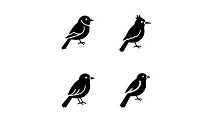 Obraz premium Set of Minimalist Black Bird Vector Icons on White Background, Featuring Various Avian Silhouettes for Graphic Design Elements