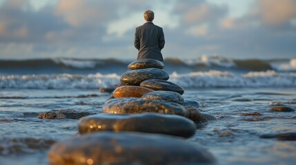 Contemplation by the Sea: A Man Finds Solitude on a Rocky Shore