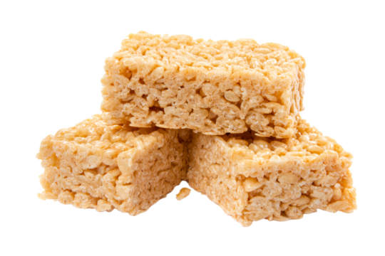 a stack of rice krispy treats on a white background
