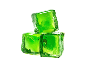 three green ice cubes stacked on top of each other