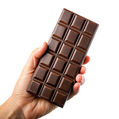 hand holding dark chocolate bar isolated on transparent background