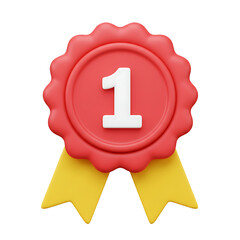 3D Number One Award Ribbon Badge &ndash; First Place Winner Medal Icon Isolated on White Background