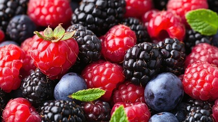 Close-up view of a variety of fresh berries.