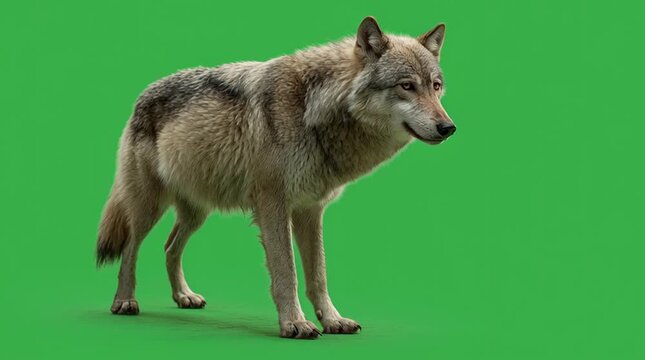 Wild Wolf Standing on Green Screen Background