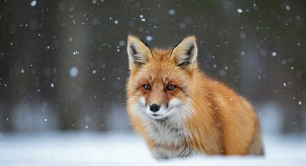 Obraz premium Curious Red Fox in Snowy Winter Forest - Soft Close-up Portrait