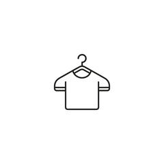 Simple Line Icon: T-Shirt on Wooden Hanger, Clean Minimalist Style, Retail Clothing Concept