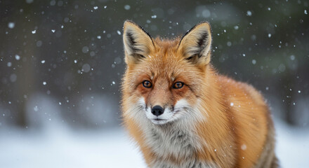 Obraz premium Curious Red Fox in Snowy Winter Forest - Soft Close-up Portrait