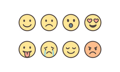 Fototapeta premium Set of cute round facial expressions with various emotions