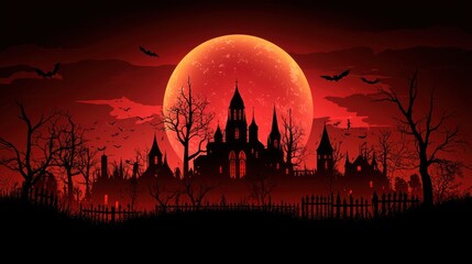 Halloween Night: Spooky Castle Under Crimson Moon