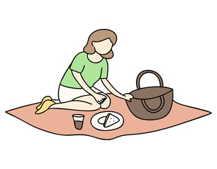 돗자리를 깔고 야외에서 피크닉 중인 사람 일러스트