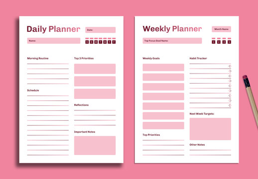 Minimal Daily and Weekly Planner Printable Sheet Design Layout