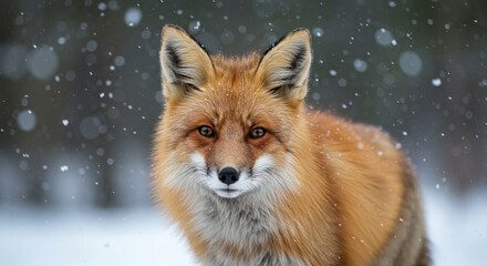 Fototapeta premium Curious Red Fox in Snowy Winter Forest - Soft Close-up Portrait