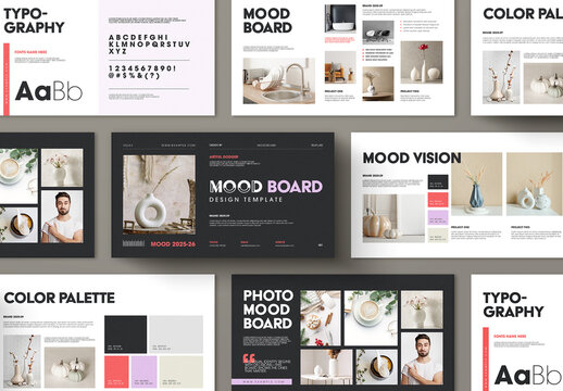 Modern Brand Mood Board Layout with Typography and Color Palette