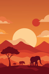 Savanna and Mountain Sunset Landscape