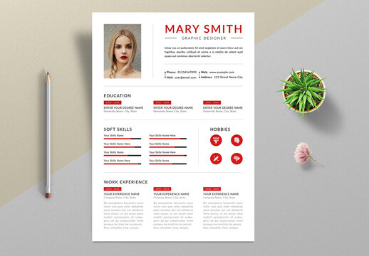 Modern Red Resume Template With Cover Letter Layout