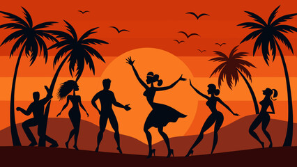 Beach Dancers Silhouetted at Golden Hour