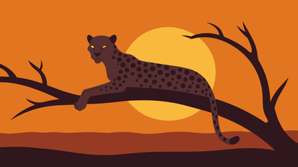 Leopard Resting on Tree at Dusk