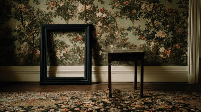 Fototapeta Interior still life with framed space and antique table