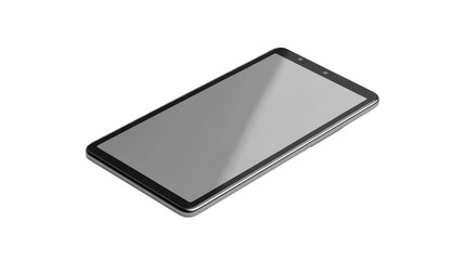 Gray tablet computer angled view.