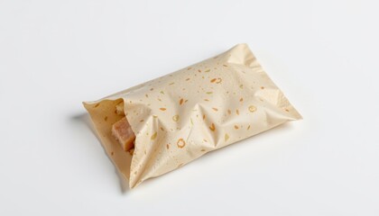 a high resolution, ultra sharp isolated snack wrapper made from rice paper, placed on a pure white background with no shadow or minimal soft shadows only