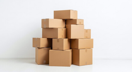 Fototapeta premium Stacked Brown Cardboard Boxes Moving Shipping Delivery Storage Logistics