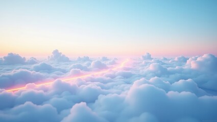 Fototapeta premium Pastel sky above fluffy clouds. Soft light, sunrise/sunset glow