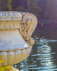 Close up of a jar sculpture in El Retiro Park, Madrid &ndash; Cultural Landmark of Spain