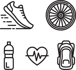 Endurance Athlete Icons Minimal Outline Set of Ultra-Marathon and Cycling Traits