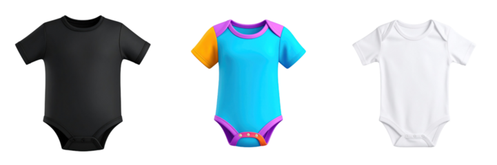 3D Plastic Style Baby Onesie Isolated On Transparent Background Featuring Black Blue And White Colors