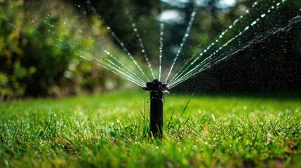Garden sprinkler watering grass