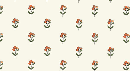 Delicate floral pattern in rustic earth tones on cream background with repeating motifs